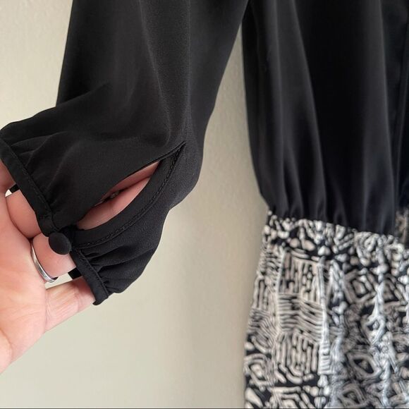 Y2K 90s Casual Romper Slit Open Back Size S Pockets Black White 3/4 Sleeves - Picture 9 of 9